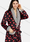 Wholesale Women's Comfy Lapel Long Sleeve Wrap Patch Pocket Allover Print Fuzzy Trim Maxi Nightgown With Tie Belt - Liuhuamall