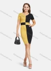 Wholesale Women's Elegant V Neck Short Sleeve Colorblock Slim Fit Knit Short Pencil Dress 2111# - Liuhuamall
