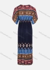 Wholesale Women's Folkloric Short Sleeve V-Neck Vintage Print Maxi Dress - Liuhuamall