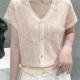 Wholesale Women's Casual Embroidery V Neck Half Sleeve Buttons Down Knit Lace Trim Sweater Cardigan Lavender Blush Wholesale Clothing Market & Suppliers -LIUHUAMALL