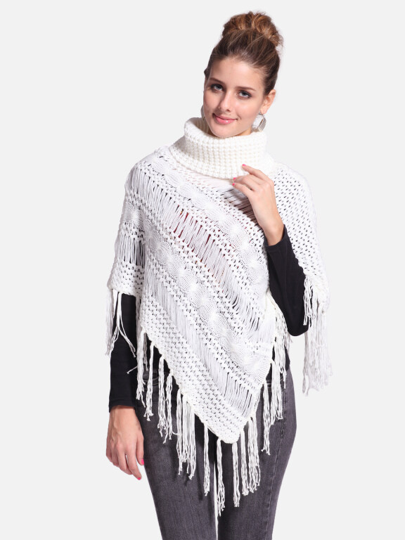 Woman's Casual Plain Print Knitted Fabric Turtleneck Neck Shawl 8843#, Clothing Wholesale Market -LIUHUA, 