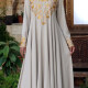 Women's Elegant Islamic Muslim Floral Print Long Sleeve Embroidery Maxi Dress Beige Clothing Wholesale Market -LIUHUA