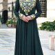 Women's Elegant Islamic Muslim Floral Print Long Sleeve Embroidery Maxi Dress Dark Green Clothing Wholesale Market -LIUHUA