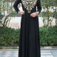 Women's Elegant Islamic Muslim Floral Print Long Sleeve Embroidery Maxi Dress Black Clothing Wholesale Market -LIUHUA