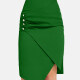Women's Casual A-Line Wrap Button Asymmetrical Hem Plain Knee Length Skirt 49# Clothing Wholesale Market -LIUHUA