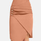 Women's Casual A-Line Wrap Button Asymmetrical Hem Plain Knee Length Skirt 79# Clothing Wholesale Market -LIUHUA