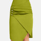 Women's Casual A-Line Wrap Button Asymmetrical Hem Plain Knee Length Skirt 81# Clothing Wholesale Market -LIUHUA