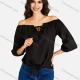 Wholesale Women's Casual Zebra Print & Plain Off Shoulder Ruffle Trim 3/4 Sleeve Blouse Black Clothing Wholesale Market Liuhua