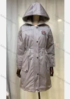 Wholesale Women's Hooded Fleece Lined Buttons Labelled Drawstring Pockets Mid Length Coat - Liuhuamall