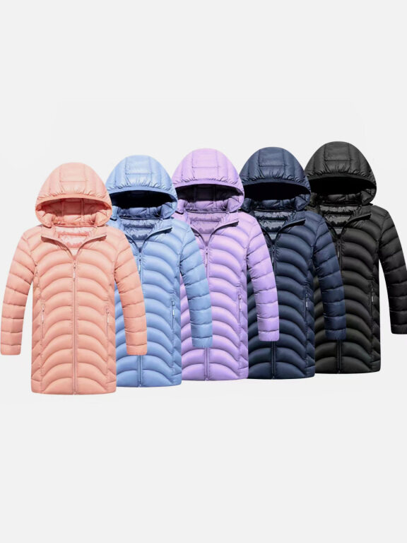Kids Hooded Casual Long Sleeve Zipper Pocket Thermal Puffer Jacket, Clothing Wholesale Market -LIUHUA, KIDS-BABIES, Boys-Clothing