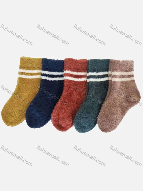 Wholesale Kid's Winter Striped Print Fuzzy Crew Ankle Cotton Socks (10 Piece of Pack )