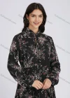 Wholesale Women's Elegant Floral Print Chiffon Stand Collar Long Sleeve Pleated Maxi Dress - Liuhuamall