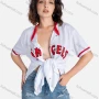 Wholesale Women's Sporty Letter Short Sleeve Button Down Baseball Top preview