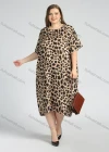 Wholesale Women's Round Neck Short Sleeve Allover Leopard Print Plus Midi Dress - Liuhuamall