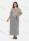 Wholesale Women's Plus Size Short Sleeve Square Neck Striped Gingham Splicing Maxi Dress - Liuhuamall
