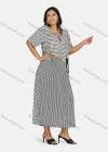 Wholesale Women's Plus Size Short Sleeve Square Neck Striped Gingham Splicing Maxi Dress - Liuhuamall