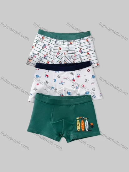 Wholesale Boys Cute Graphic Elastic Waistband Boyshort Underwear Panties (3 Pieces of Pack) N503#