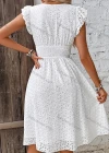 Wholesale Women's Elegant Plain Wrap V Neck Shirred Ruffle Trim Hollow Out Dress - Liuhuamall