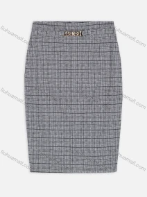 Wholesale Women's Elegant Plaid Print Heart Ring Buckle Zip Back Skirt With Belt 505#, LIUHUA CLOTHING WHOLESALE