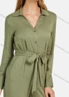 Wholesale Women's Turn-down Collar Shirt Sleeve Buttons Lace Up Plain Jumpsuit - Liuhuamall