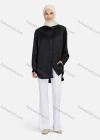 Wholesale Women's Casual Plain Long Sleeve Curved Hem Shirts 1370# - Liuhuamall