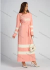 Wholesale Women's Long Sleeve Round Neck Splicing Letter Rhinestone Maxi Dress With Belt - Liuhuamall