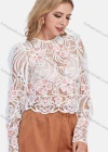 Wholesale Women's Sexy Floral Embroidery Guipure Lace Sheer Long Sleeve Blouse - Liuhuamall