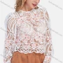 Wholesale Women's Sexy Floral Embroidery Guipure Lace Sheer Long Sleeve Blouse preview