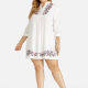 Women's Casual 3/4 Sleeve Embroidered Floral Button Front Short Dress White Clothing Wholesale Market -LIUHUA