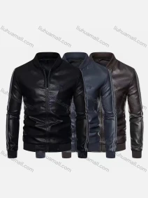 Wholesale Men's Fashion Splicing Striped Stand Collar Zipper Leather Jacket, LIUHUA CLOTHING WHOLESALE