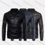 Wholesale Men's Fashion Splicing Striped Stand Collar Zipper Leather Jacket preview