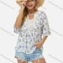 Wholesale Women's Hollow Out Neck Flare Sleeve Crochet Floral Beach Boho Blouse preview