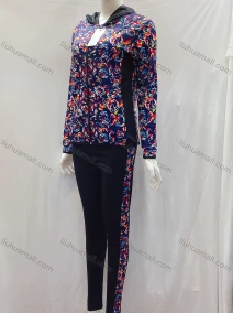Wholesale Women's Casual Retro Print Long Sleeve Zipper Hooded Jacket&Pants Sets, LIUHUA CLOTHING WHOLESALE