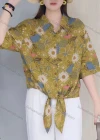 Wholesale Women's Linen Half Sleeve Collared Loose Fit Blouse Button Down Flora Print Shirt - Liuhuamall