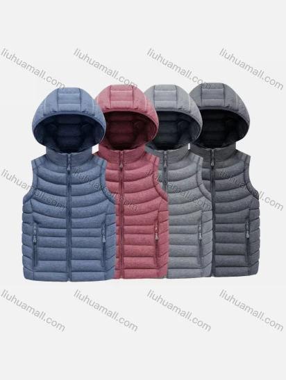 Wholesale Kids Casual Hooded Zipper Pockets Thermal Puffer Jacket Vest