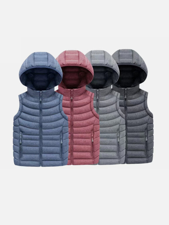 Kids Casual Hooded Zipper Pockets Thermal Puffer Jacket Vest, Clothing Wholesale Market -LIUHUA, KIDS-BABIES, Boys-Clothing