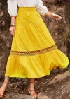 Wholesale Women's Casual Shired Hollow Out Ruffle Hem Plain Midi Skirts - Liuhuamall