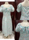Wholesale Women's Causal Square Neck Short Sleeve Floral Print Midi Dress - Liuhuamall
