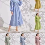 Wholesale Women's Casual Stand Collar Plain Long Sleeve Wrap Ruched Peplum Midi Dress preview