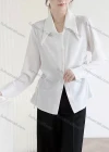 Wholesale Women's Casual Long Sleeve Collared Side Drawstring Button Down Plain Blouse 423742# - Liuhuamall