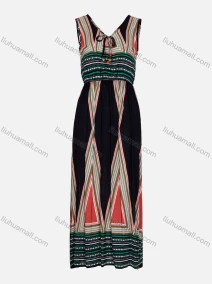 Wholesale Women's Casual Sleeveless V-Neck Vintage Print Maxi Tank Dress, LIUHUA CLOTHING WHOLESALE
