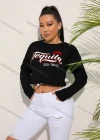 Wholesale Women's Casual Crew Neck Long Sleeve Letter Drawstring Crop Top - Liuhuamall