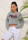 Wholesale Women's Casual Crew Neck Long Sleeve Letter Drawstring Crop Top - Liuhuamall