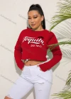 Wholesale Women's Casual Crew Neck Long Sleeve Letter Drawstring Crop Top - Liuhuamall