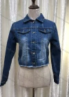 Wholesale Women's Casual Collared Long Sleeve Button Down Flap Pockets Distressed Frayed Raw Hem Crop Denim Jacket - Liuhuamall