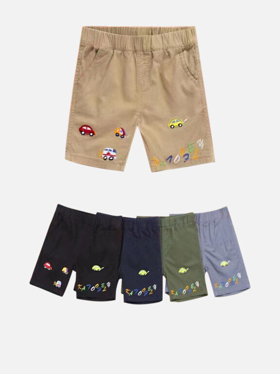 Boys Casual Cartoon Letter Embroidery Pattern Shorts 35201#, Clothing Wholesale Market -LIUHUA, KIDS-BABIES, Boys-Clothing