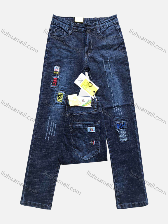 Wholesale Boys Button Pockets Frayed Patched Labelled Embroidered Plain Jean