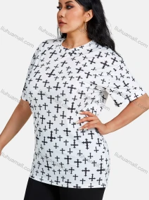 Wholesale Woman's Casual Round Neck Half Sleeve Allover Print T-Shirt Top, LIUHUA CLOTHING WHOLESALE