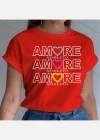 Wholesale Women's Casual Crew Neck Rolled Sleeve Letter T-shirt - Liuhuamall