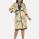 Women's Elegant 3/4 Sleeve High Waist Allover Print Cardigan & Tank Dress 2-piece Set Yellow&Blue Clothing Wholesale Market -LIUHUA